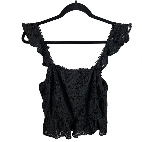 Sunday In Brooklyn Black Eyelet Lace Crop Top Size XL - Picture 1 of 10